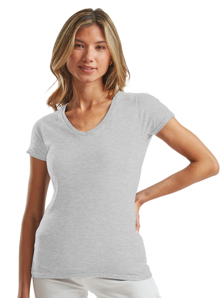 Γυναικείο T-shirt Iconic 150 V Neck 61-444-0 Fruit of the Loom Heather Grey