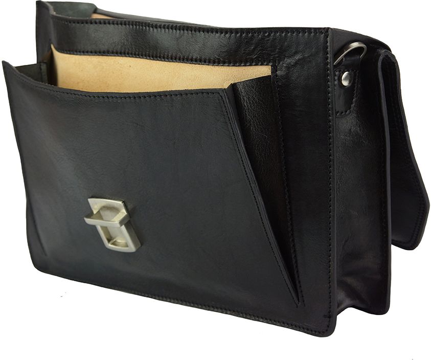 Δερμάτινος Χαρτοφύλακας 7631 Corrado Firenze Leather Black Μαύρο Είδη Ταξιδιου Χαρτοφύλακες Simple Wear