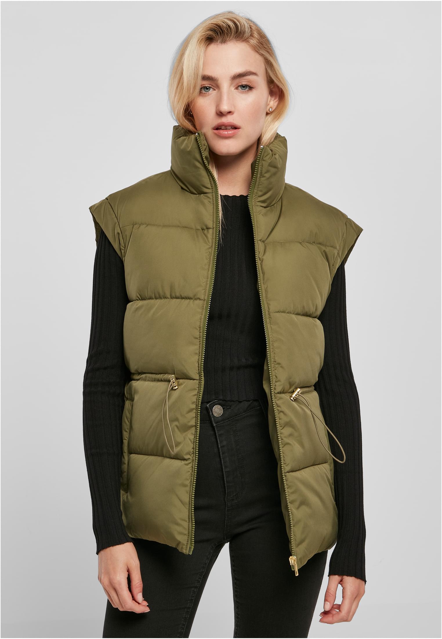 Ladies Waisted Puffer Vest Urban Classics TB5437 Olive