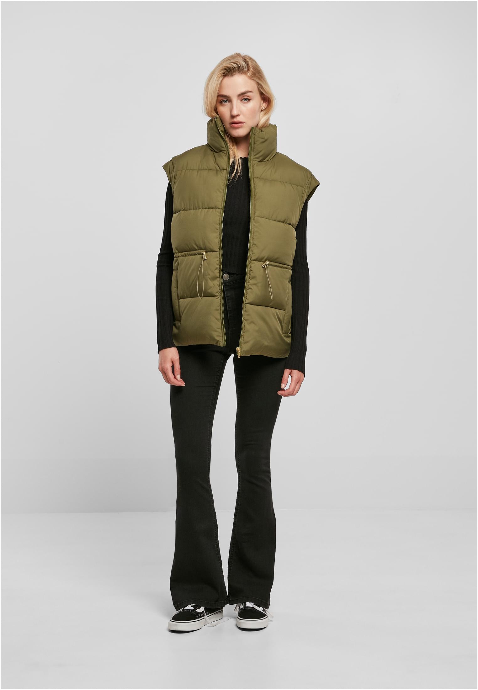 Ladies Waisted Puffer Vest Urban Classics TB5437 Olive