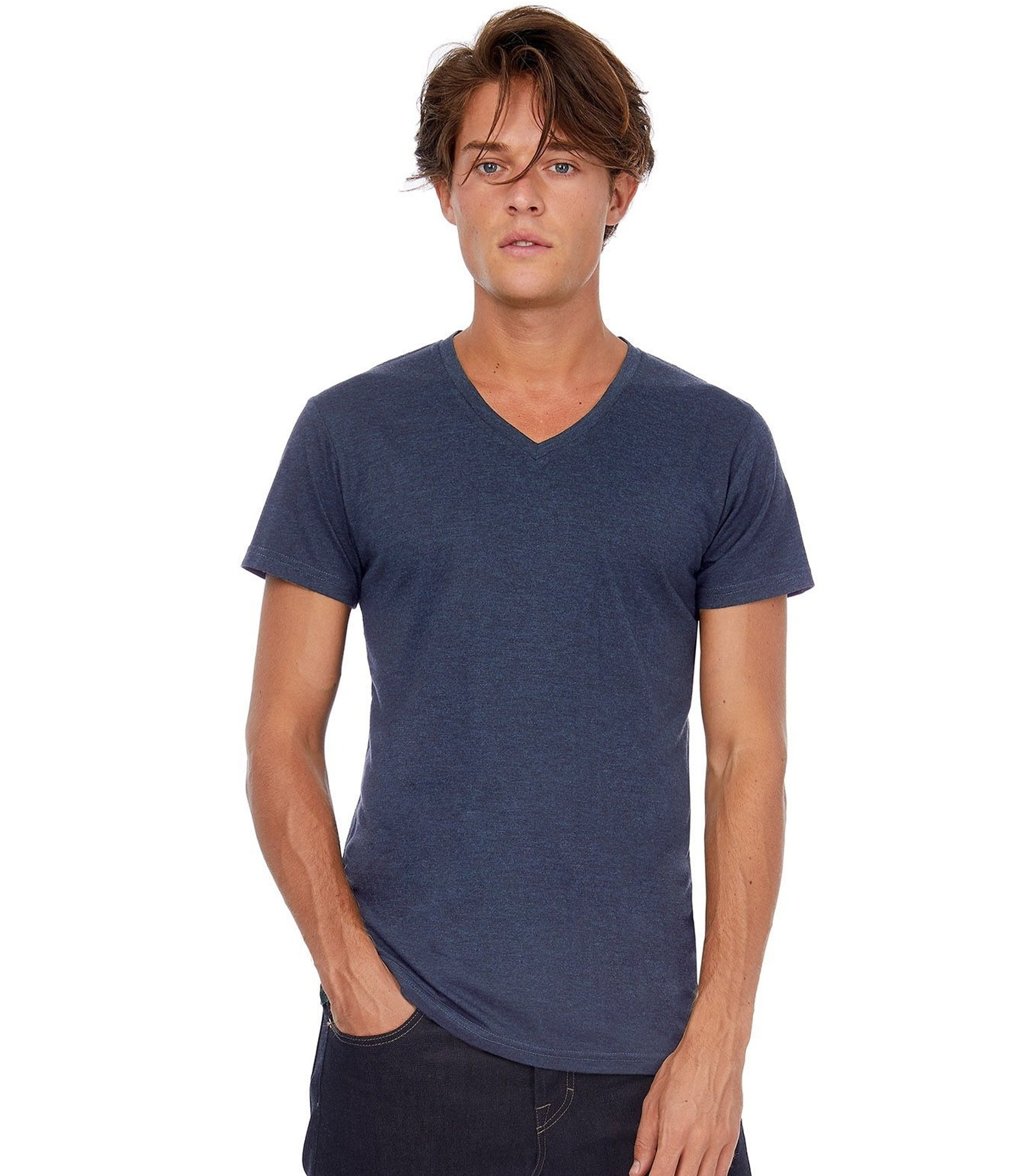 Ανδρικό T-Shirt V-Neck TM057 B & C Triblend Heather Navy
