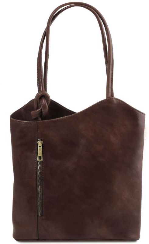 Tuscany Leather Γυναικεία Τσάντα Δερμάτινη Πλάτης & Ώμου TL141497 Tuscany Leather Patty Καφέ σκούρο