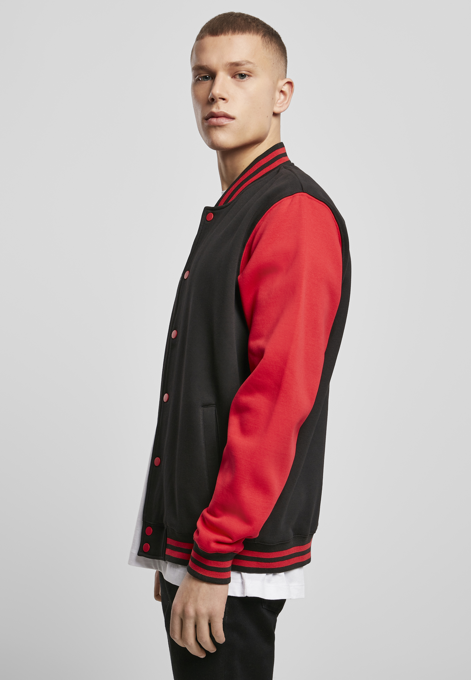 Ζακέτα Φούτερ College By015 Build Your Brand Black Red Blk ανδρικά Μπουφάν Simple Wear