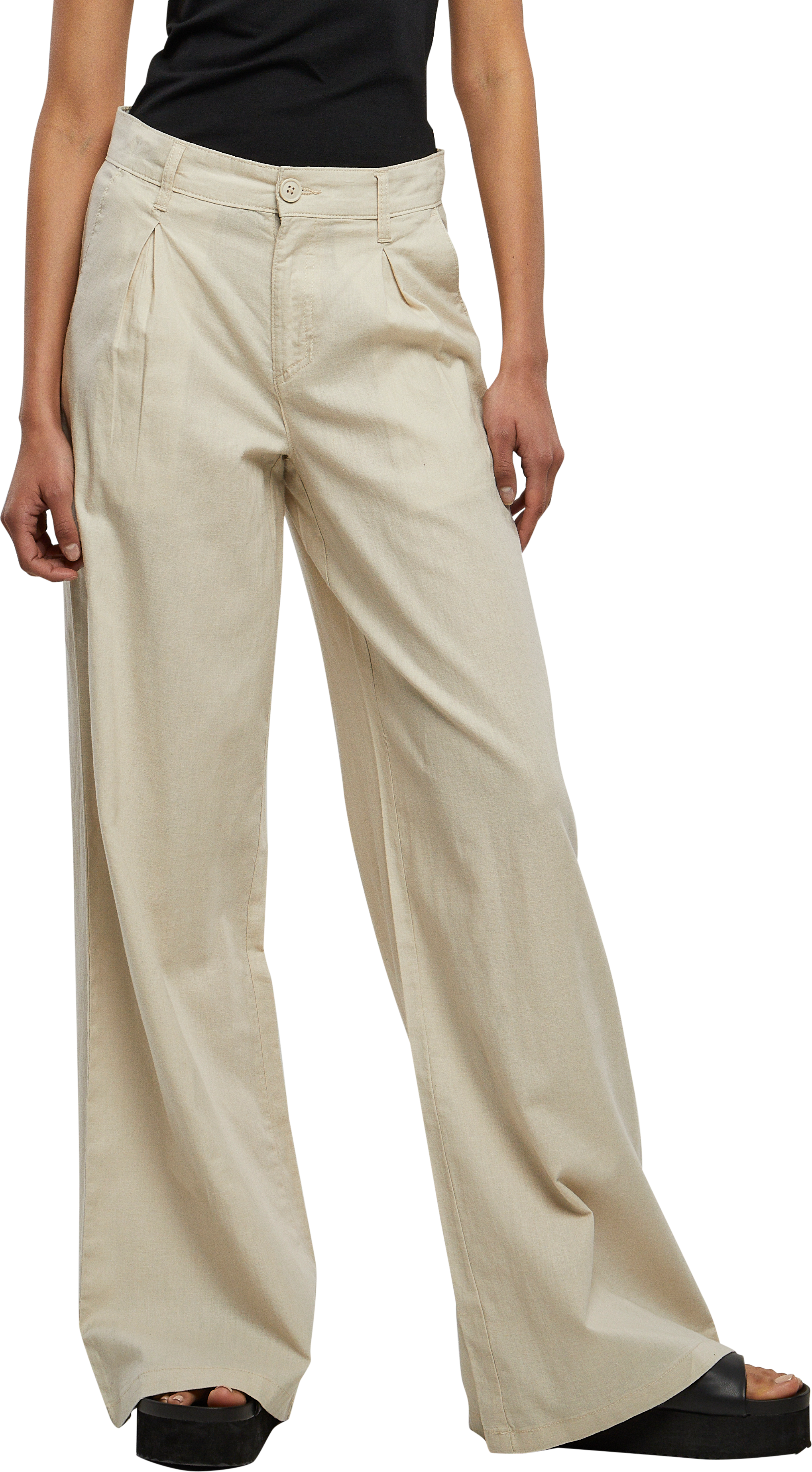 Ladies High Linen Mixed Wide Leg Pants Urban Classics TB5991-03680 softseagrass