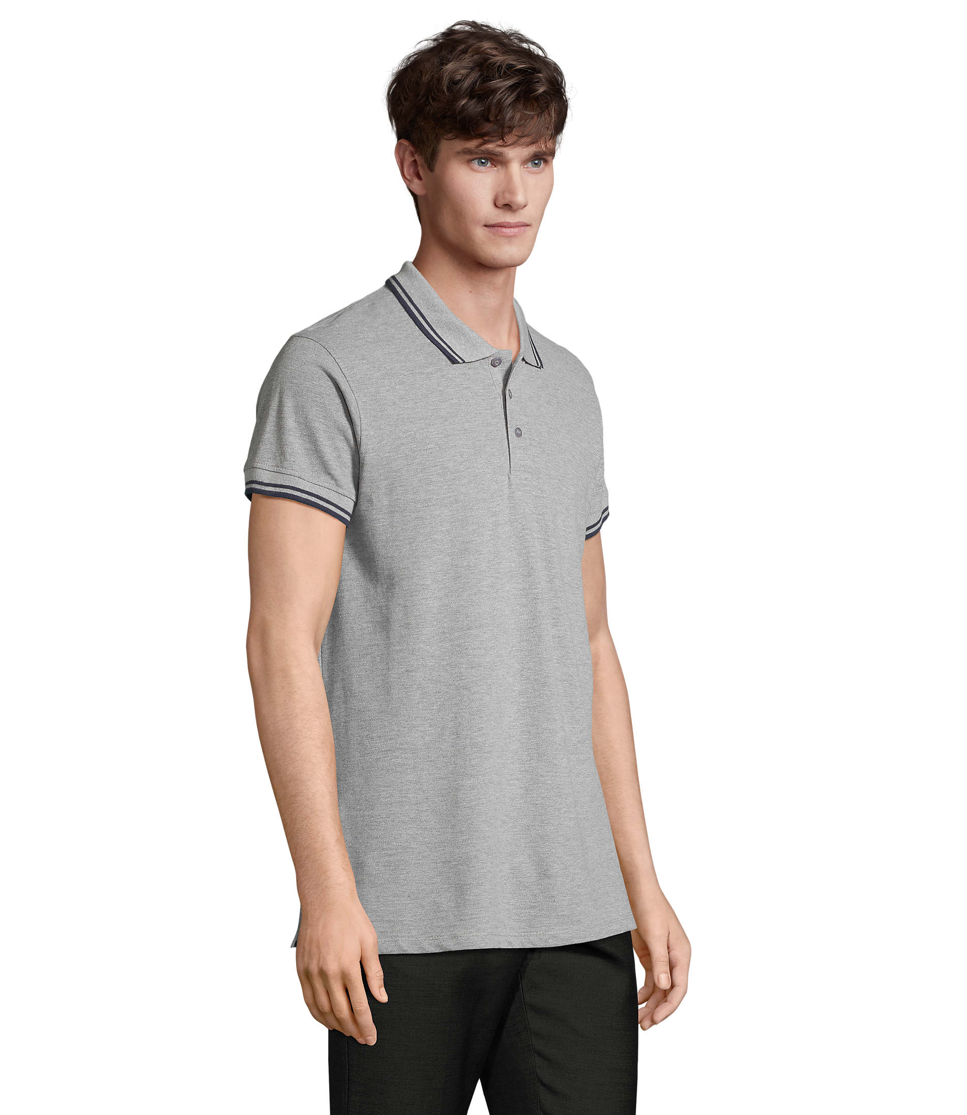 Ανδρικό Polo Cotton Πικέ 00577 SOL'S Pasadena Grey Melange/Navy