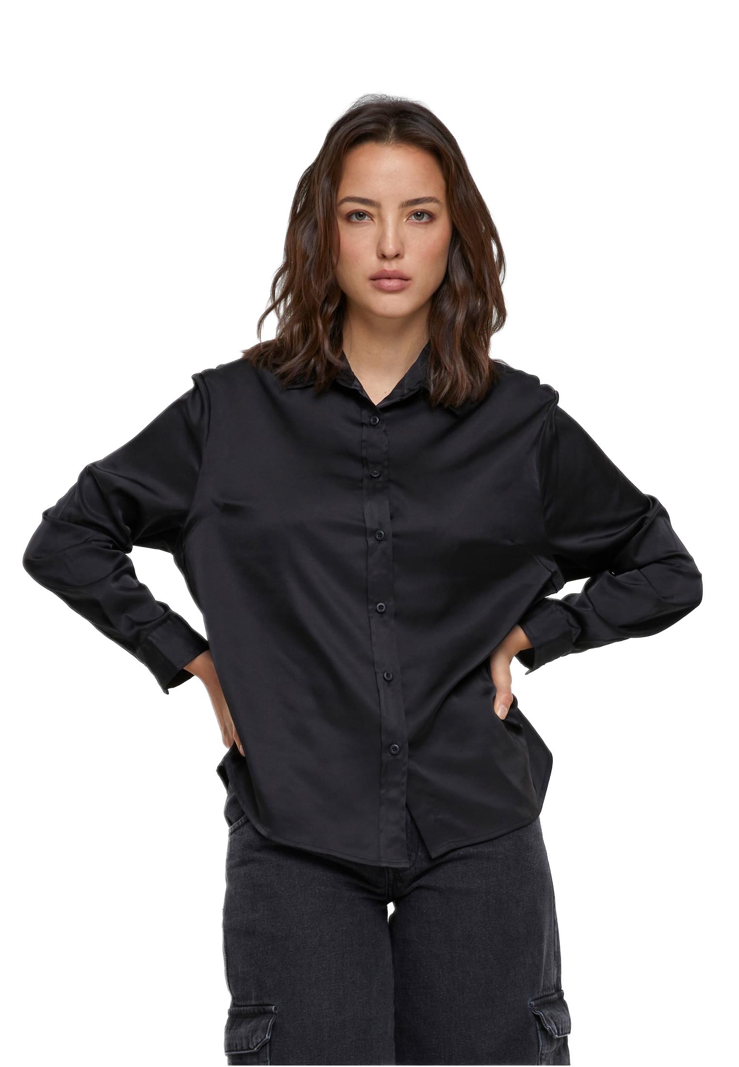 Ladies Satin Πουκάμισο Urban Classics TB6127-00007 black