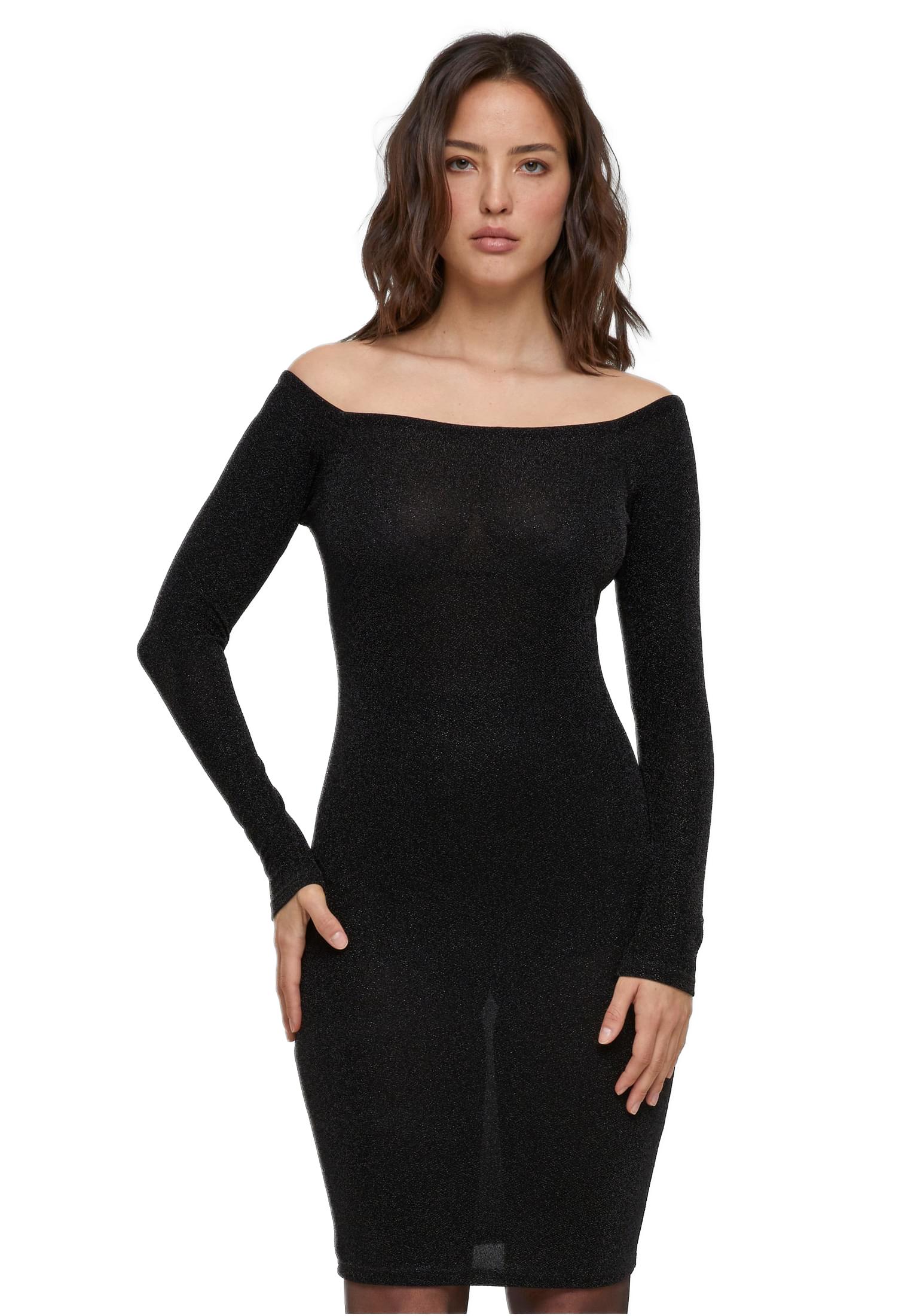 Ladies Off Shoulder Longsleeve Glitter Dress Urban Classics TB6144-00007 black