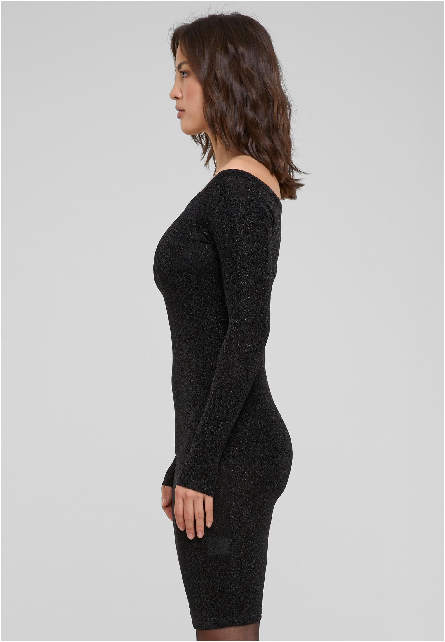 Ladies Off Shoulder Longsleeve Glitter Dress Urban Classics TB6144-00007 black