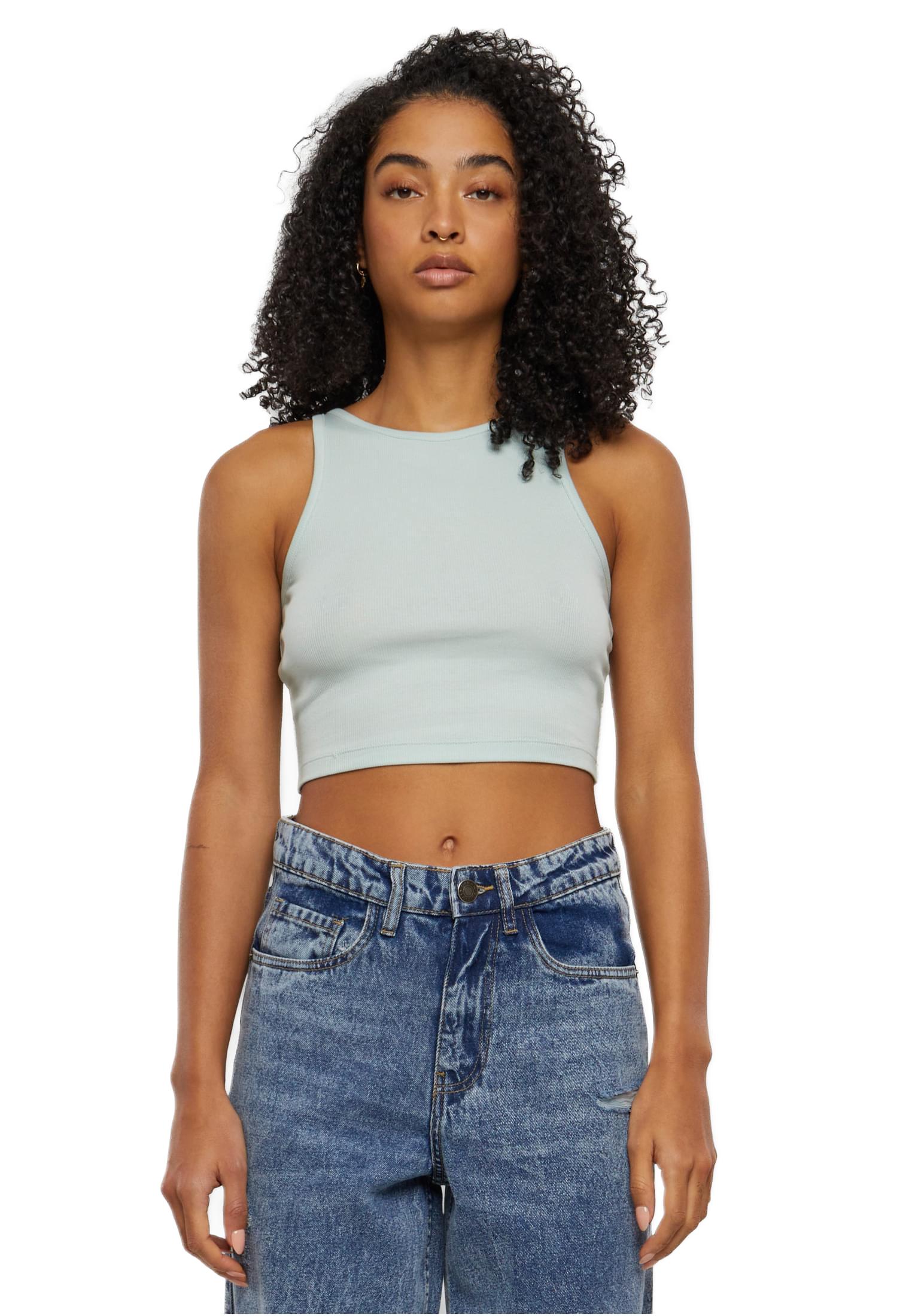 Ladies Organic Cropped Rib Top Urban Classics TB6185 frostmint