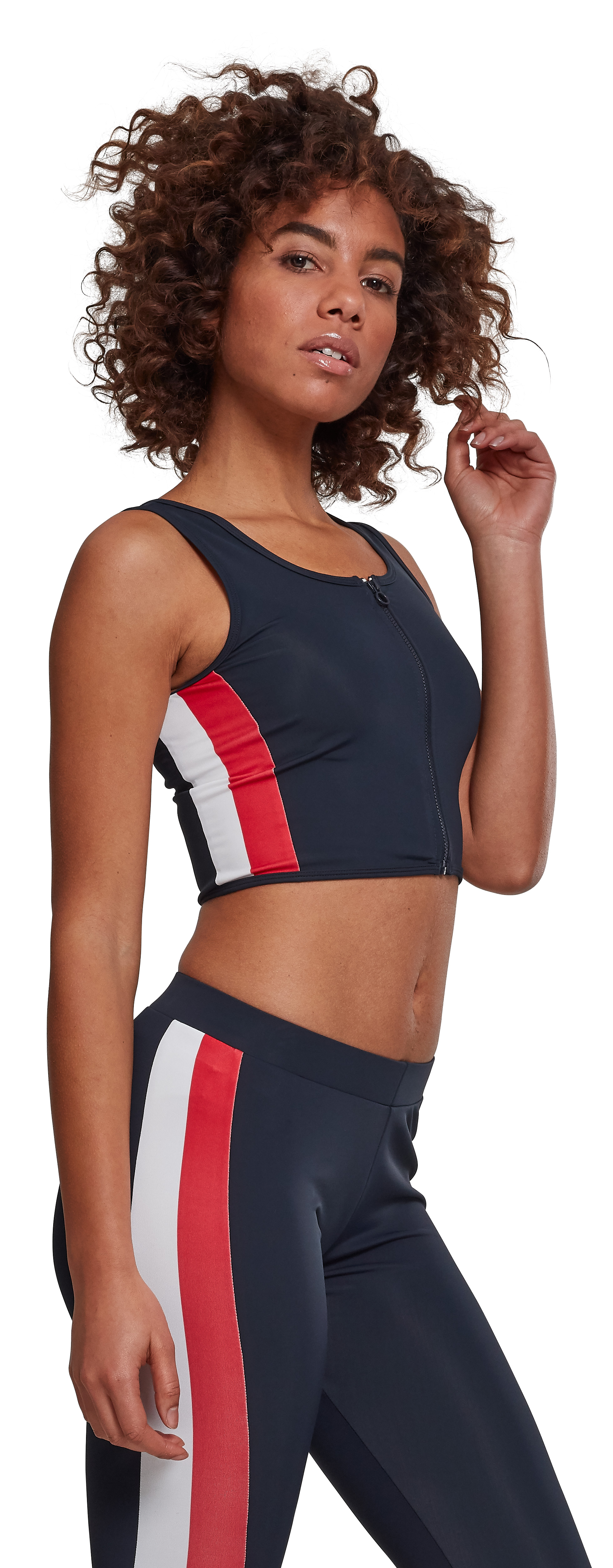 Γυναικείο Cropped Top Zip Stripe TB1895 Urban Classics Black/White Navy/Fire Red/White