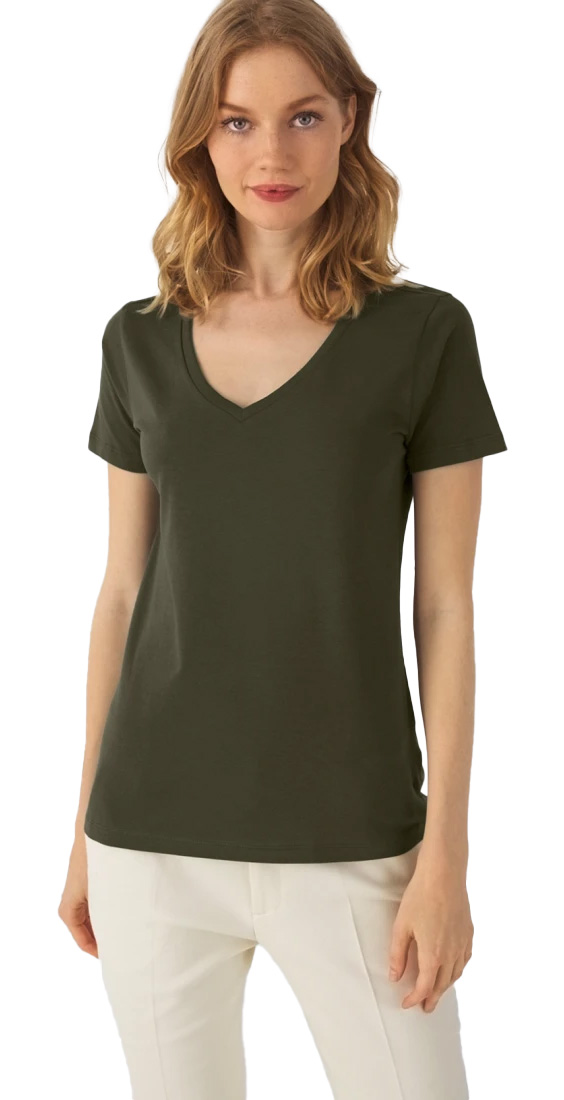 Γυναικείο T-Shirt TW045 B&C Organics Organic V-Neck Khaki Green