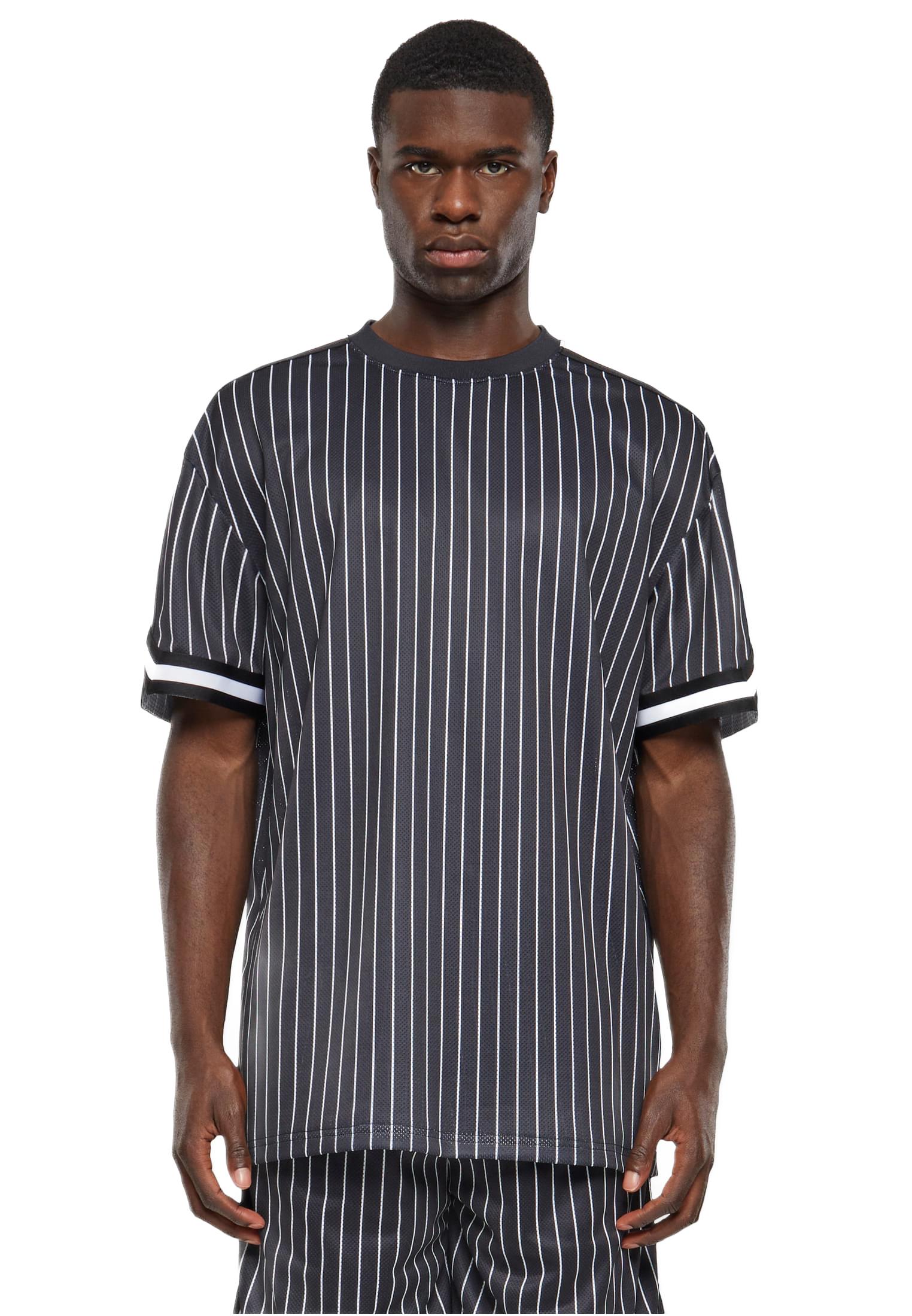 Oversized T-shirt TB6680 Urban Classics Striped Mesh Tee Black/White