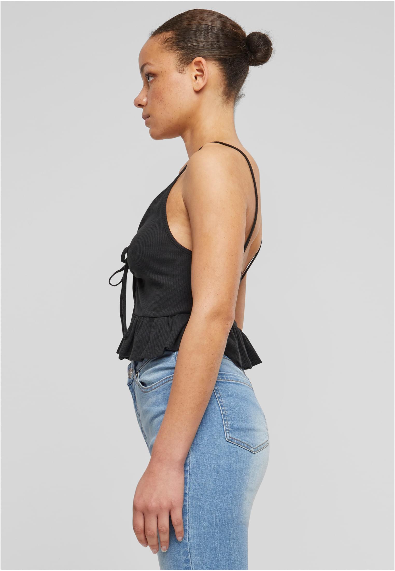 Ladies Waffle Pique Ruffle Top Urban Classics TB6871-00007 black