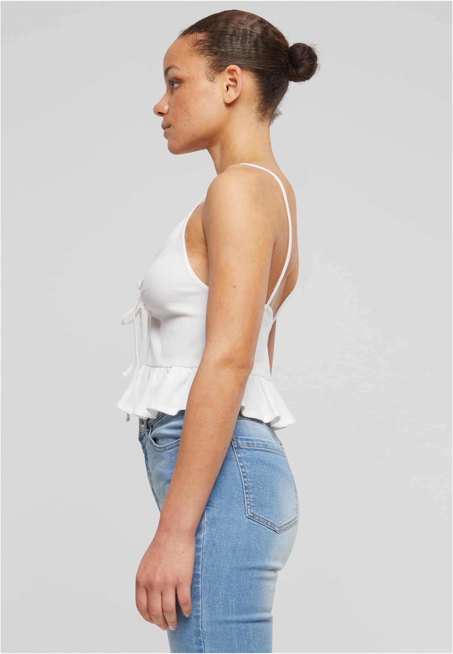 Ladies Waffle Pique Ruffle Top Urban Classics TB6871-00220 white
