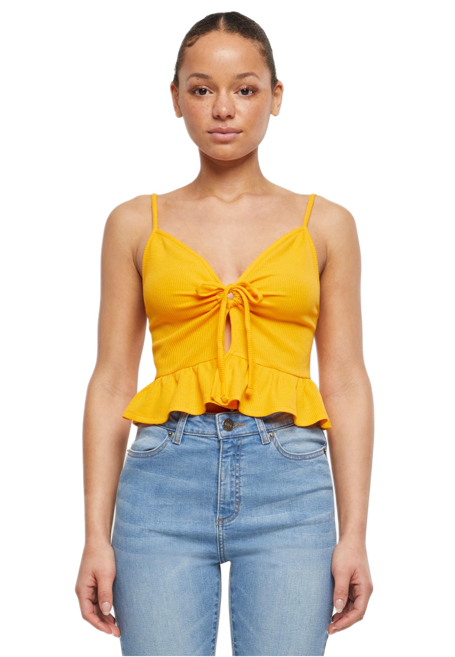 Ladies Waffle Pique Ruffle Top Urban Classics TB6871-03677 magicmango
