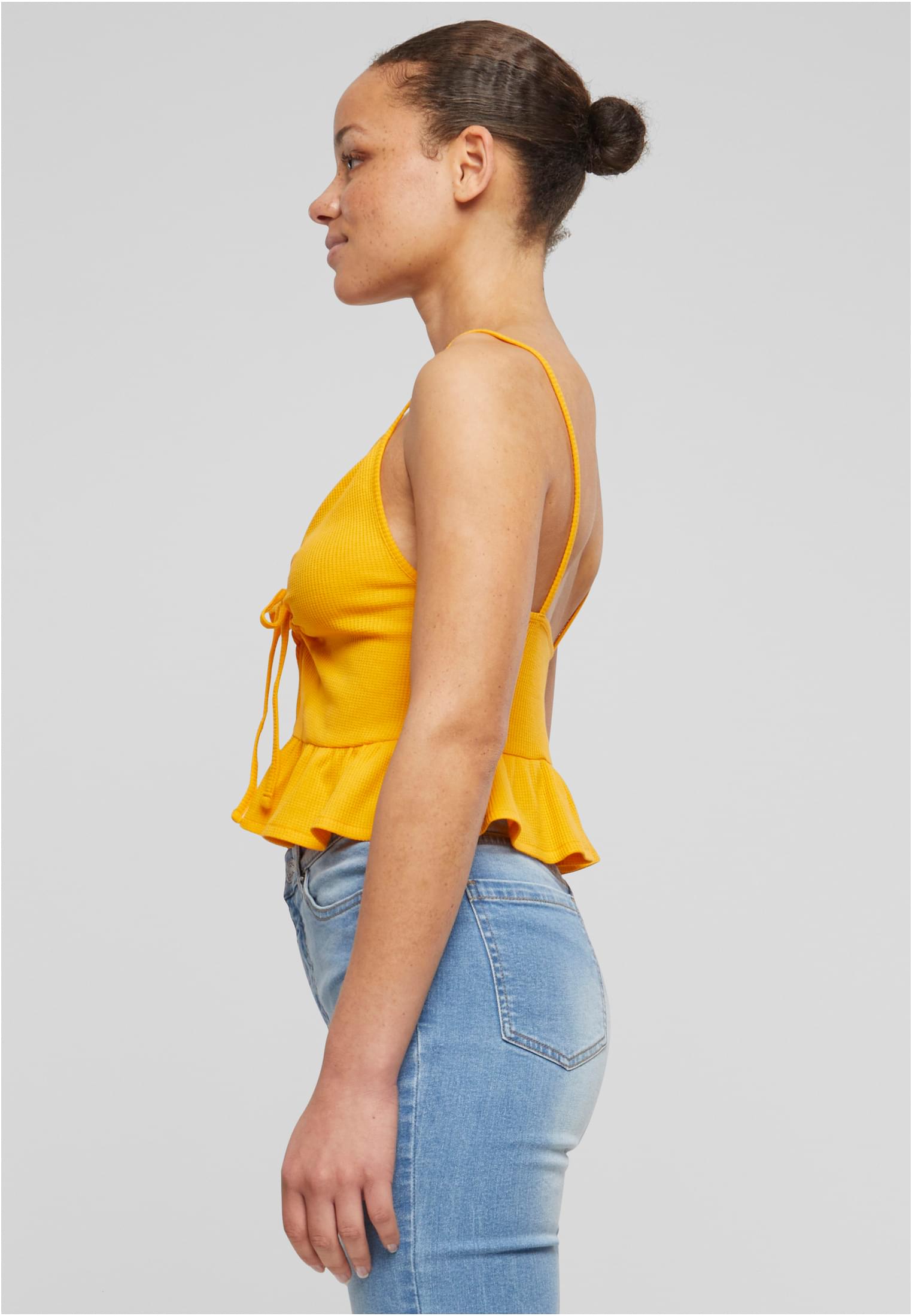 Ladies Waffle Pique Ruffle Top Urban Classics TB6871-03677 magicmango