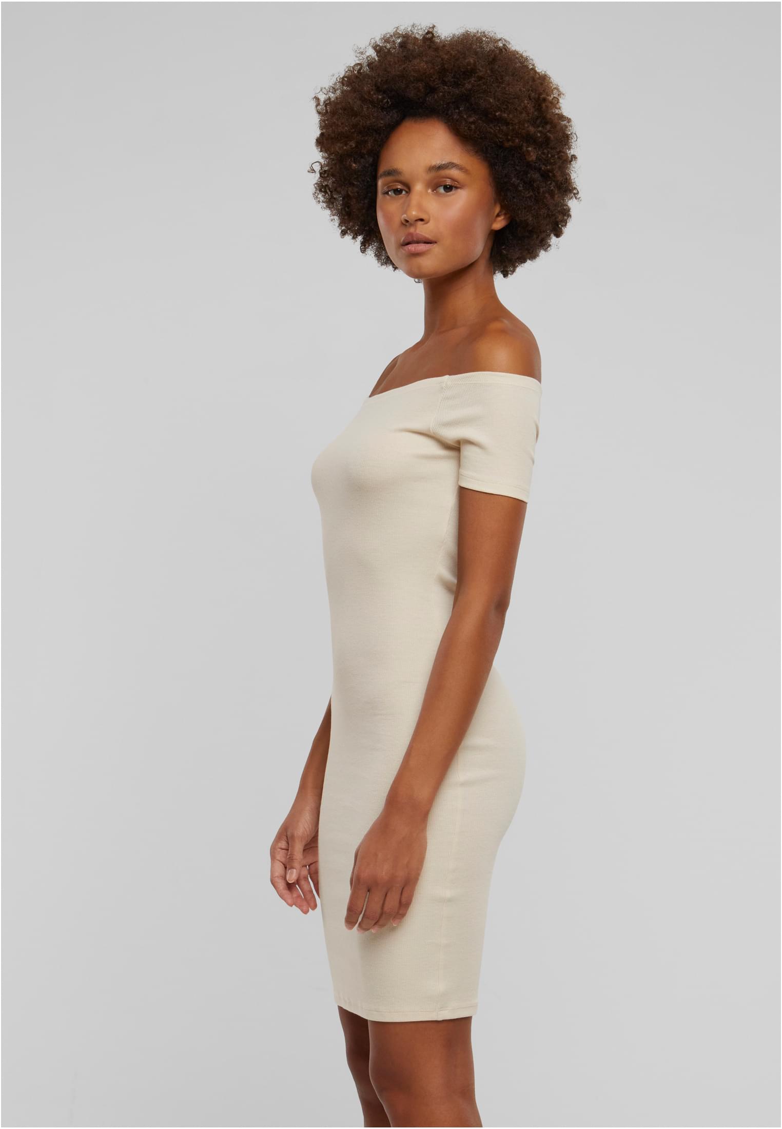 Ladies Off Shoulder Rib Dress Urban Classics TB1501-02903 Whitesand