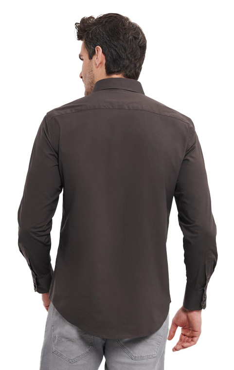 Μακρυμάνικο Πουκάμισο R-946M-0 Russell Slim Fit Easy Care Chocolate ανδρικά Πουκάμισα Simple Wear