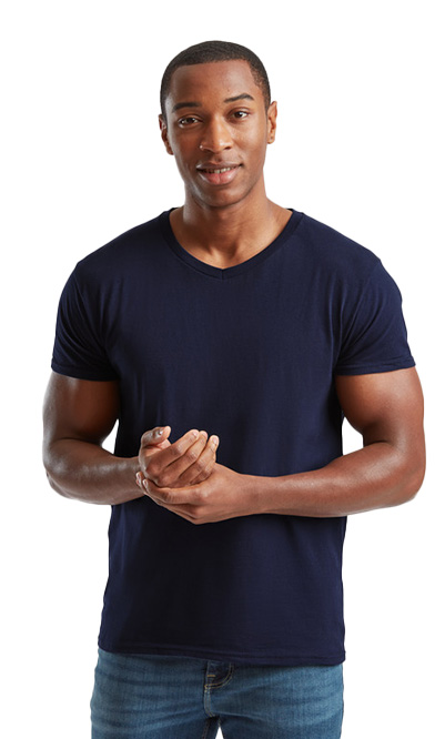 Ανδρικό T-Shirt V-Neck 61-442-0 Fruit of the Loom Iconic 150 Slim Fit Deep Navy