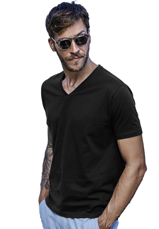 Ανδρικό T-Shirt V-Neck 8006 Tee Jays Sof Tee Thin Line Black