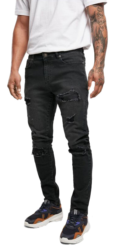 Ανδρικό Τζιν Παντελόνι Heavy Destroyed Slim Fit TB4661 Urban Classics Real Black Heavy Destroyed Washed