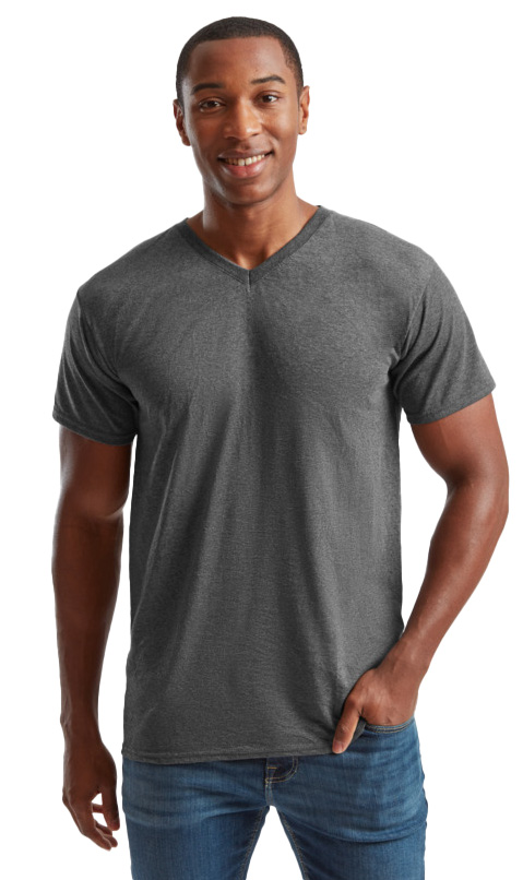 T-Shirt V-Neck 61-066-0 Fruit of the Loom Valueweight Dark Heather Grey