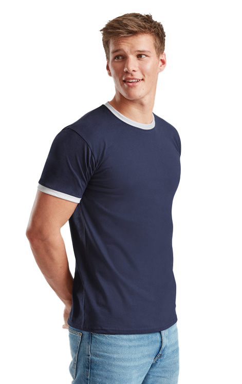 Ανδρικό T-Shirt Ringer 61-168-0 Fruit of the Loom Navy/White