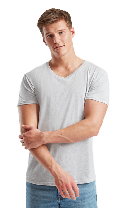 Ανδρικό T-Shirt V-Neck 61-442-0 Fruit of the Loom Iconic 150 Slim Fit Heather Grey