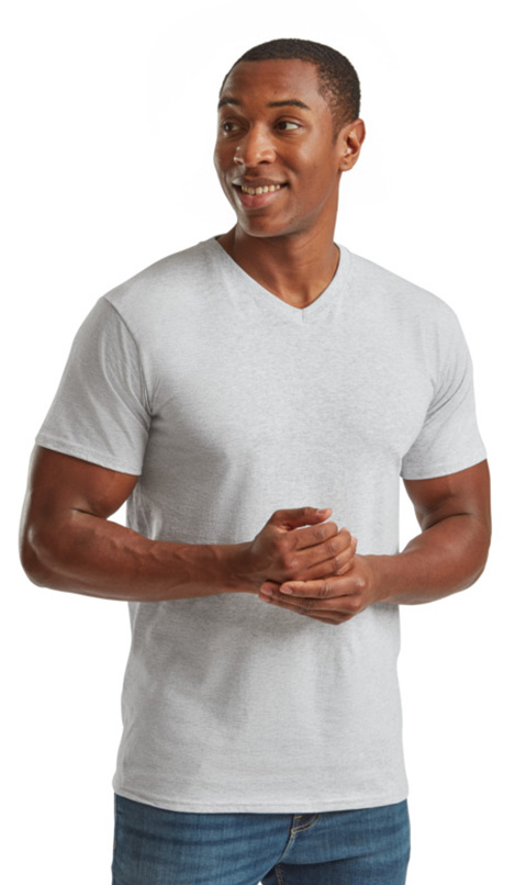 T-Shirt V-Neck 61-066-0 Fruit of the Loom Valueweight Heather Grey