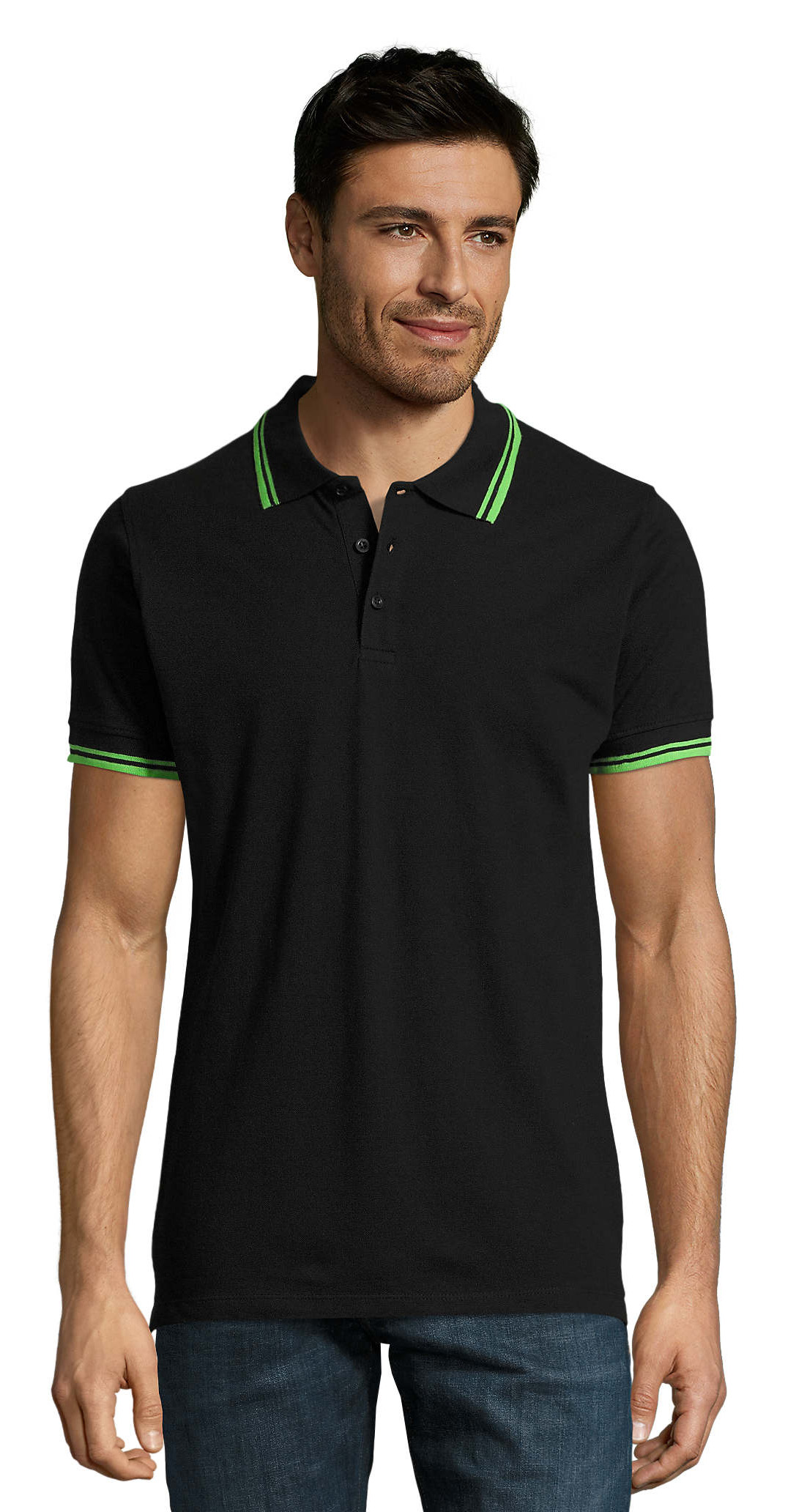 Ανδρικό Polo Cotton Πικέ 00577 SOL'S Pasadena Black/Lime