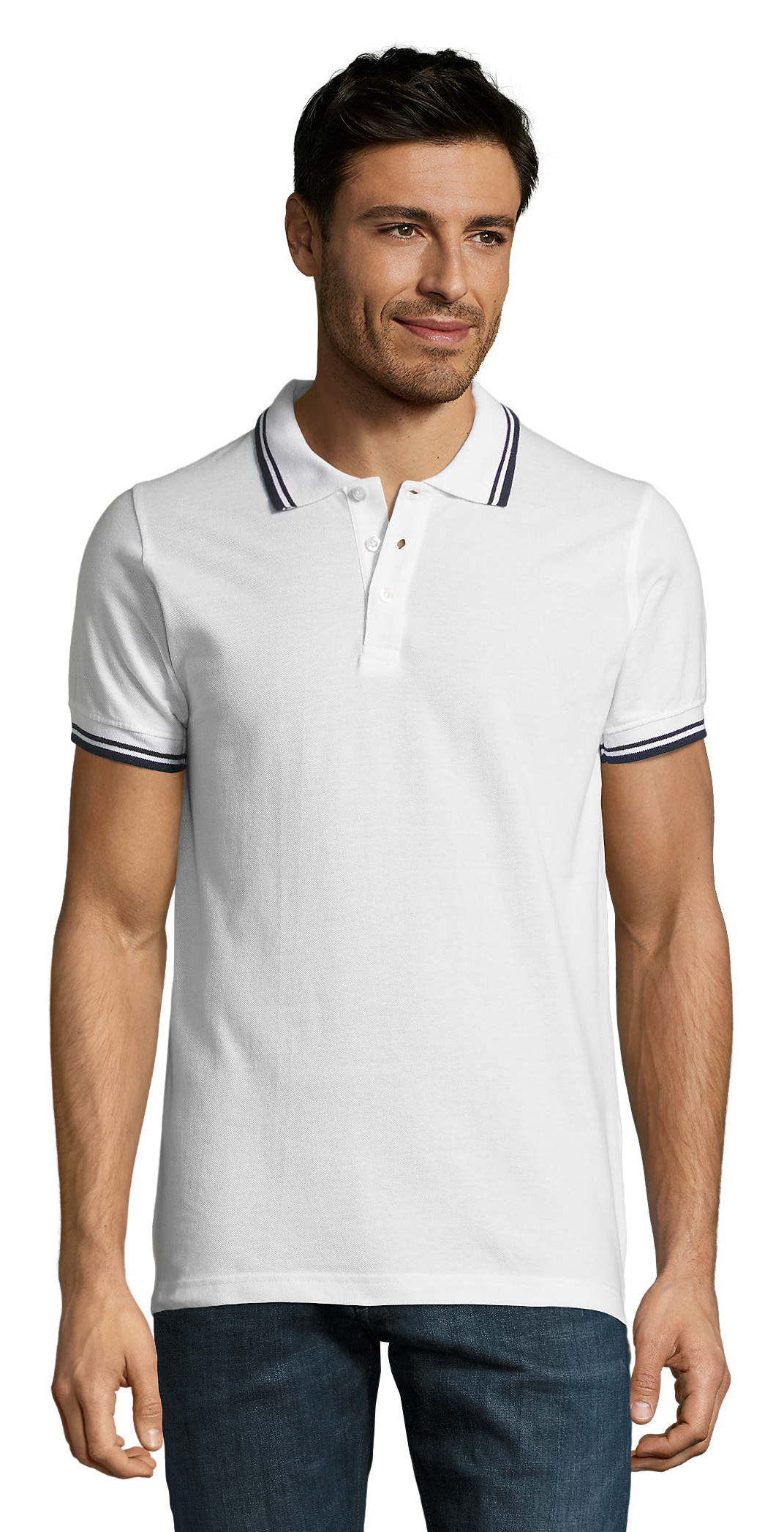 Ανδρικό Polo Cotton Πικέ 00577 SOL'S Pasadena White/Navy
