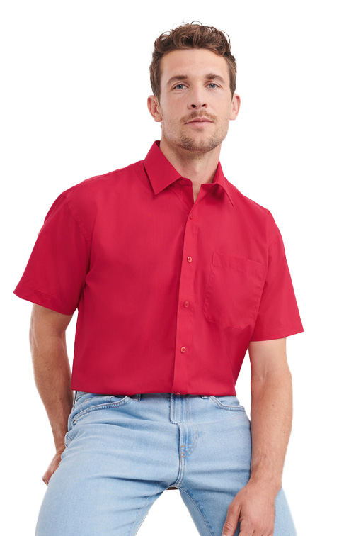 Ανδρικό Κοντομάνικο Πουκάμισο R-935M-0 Russell Poplin Classic Fit Classic Red