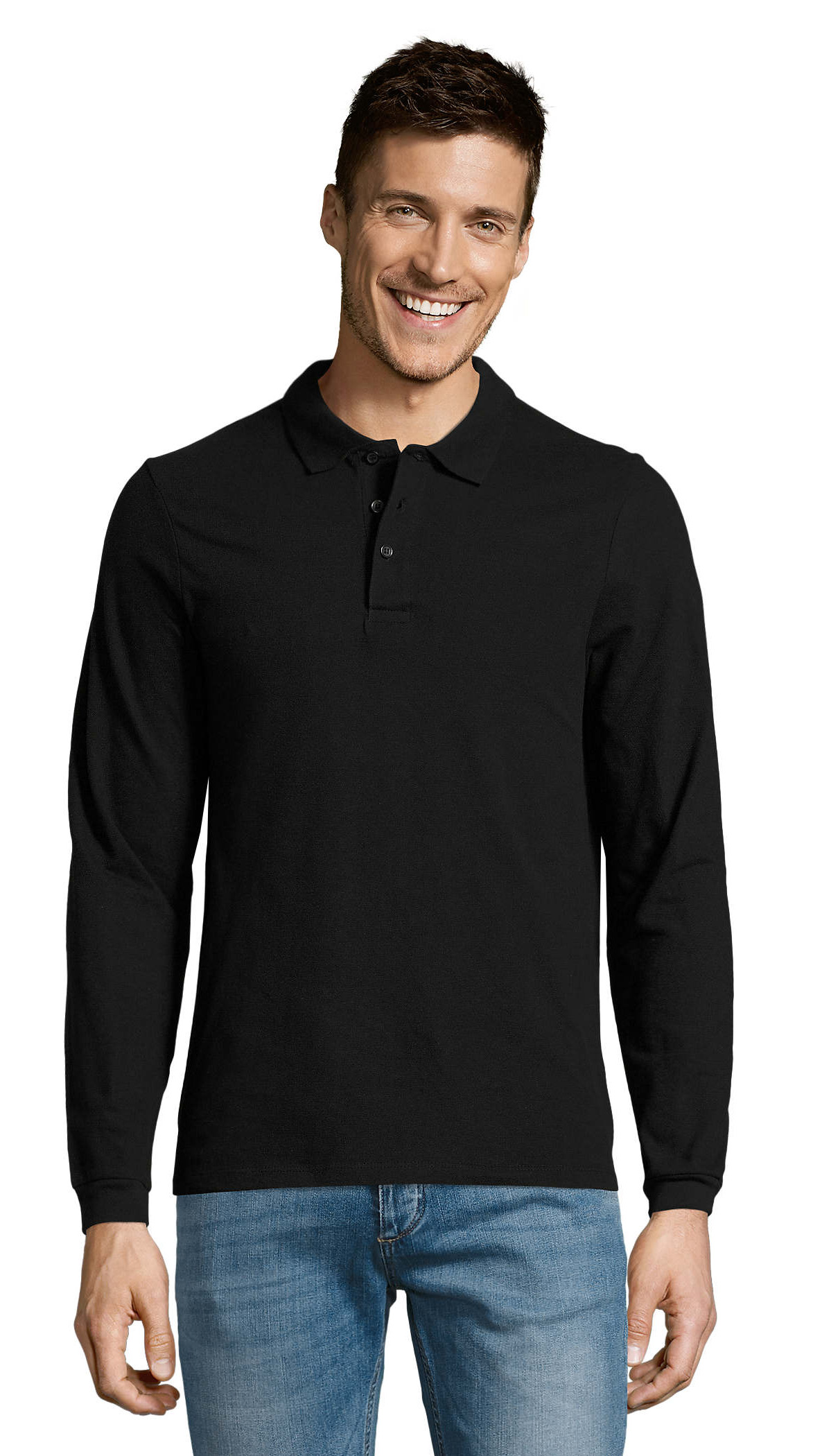 Ανδρική Μπλούζα Polo 11353 SOL'S Winter II Μακρυμάνικη Πικέ Black