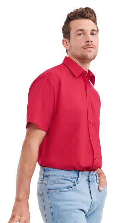 Ανδρικό Κοντομάνικο Πουκάμισο R-935M-0 Russell Poplin Classic Fit Red ανδρικά Πουκάμισα Simple Wear