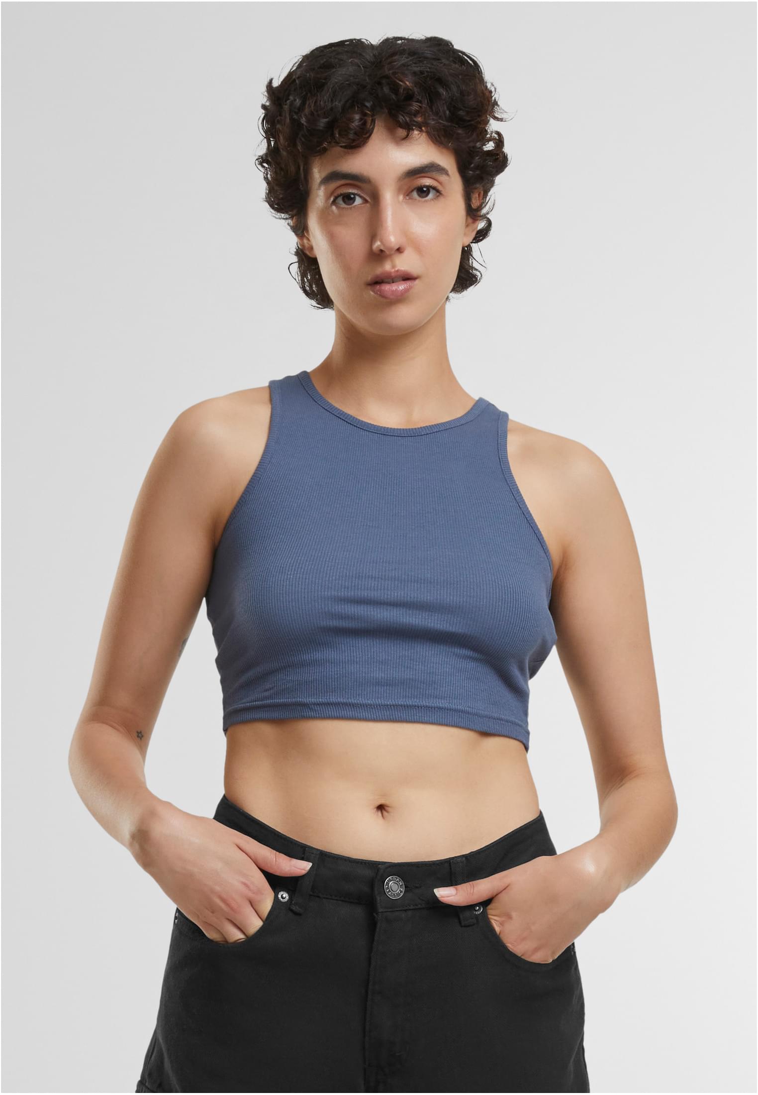 Ladies Cropped Rib Top Urban Classics TB1498-02428 Vintageblue