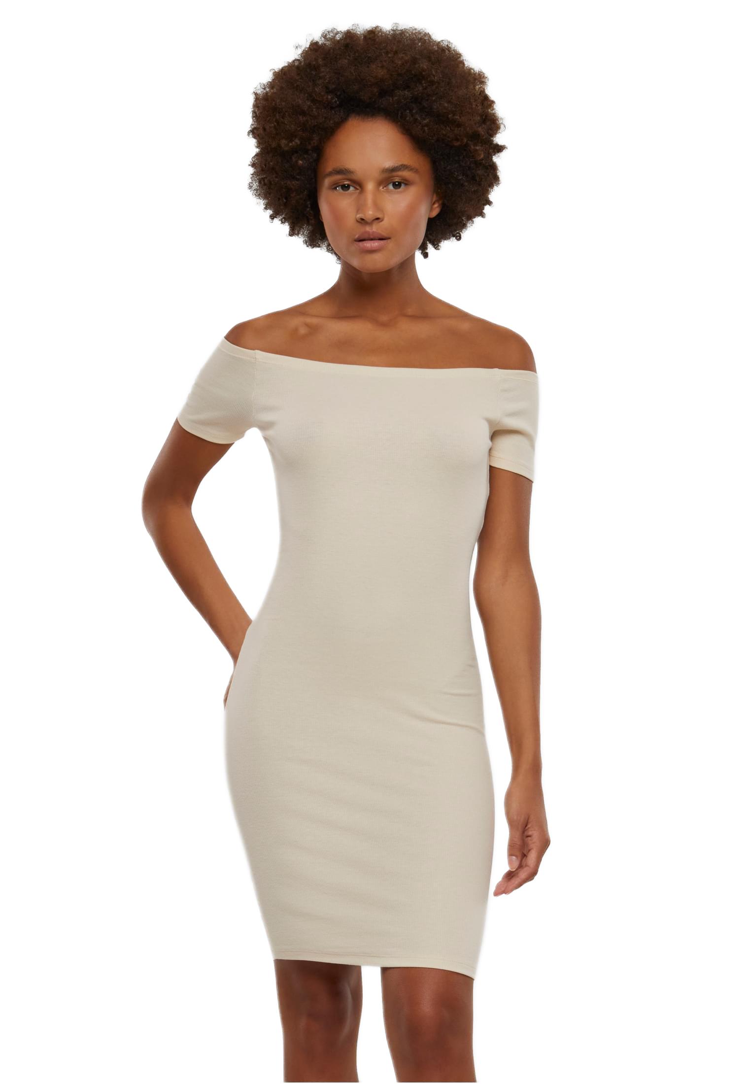 Ladies Off Shoulder Rib Dress Urban Classics TB1501-02903 Whitesand