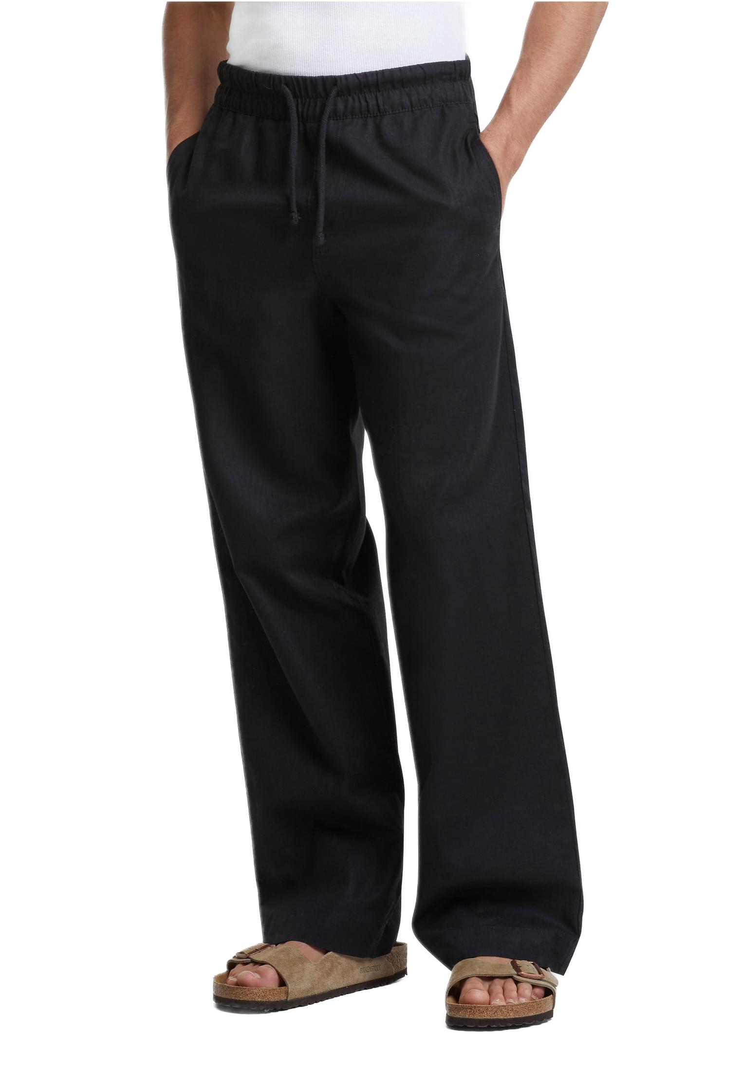 Loose Cotton Linen Pants Urban Classics TB6620-00007 Black