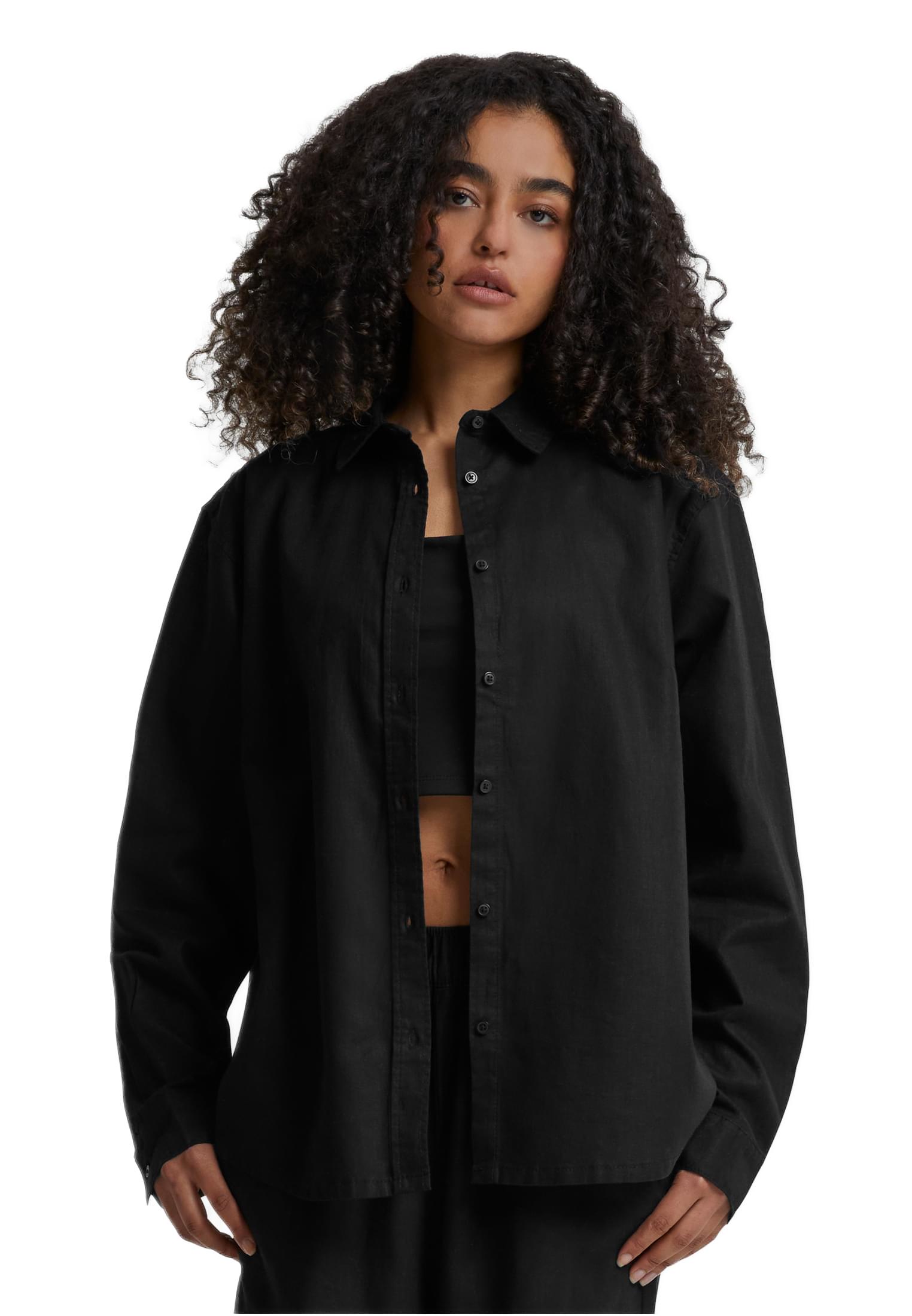 Ladies Linen Mixed Oversized Shirt Urban Classics TB6847-00007 Black