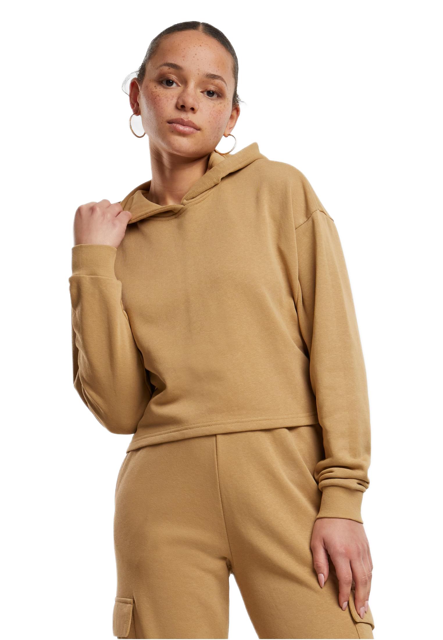 Ladies Oversized Cropped Light Terry Hoodie Urban Classics TB6854-03738 Unionbeige