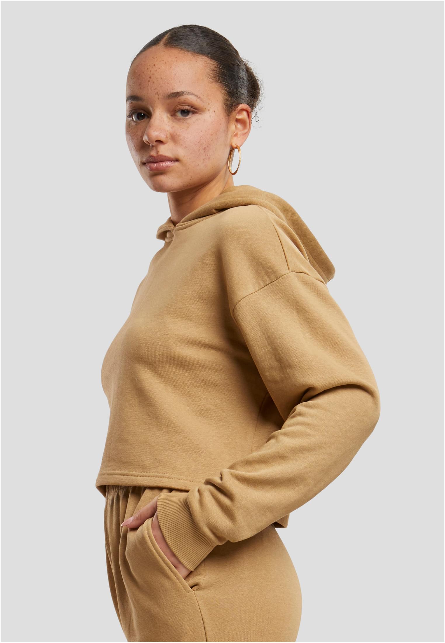 Ladies Oversized Cropped Light Terry Hoodie Urban Classics TB6854-03738 Unionbeige