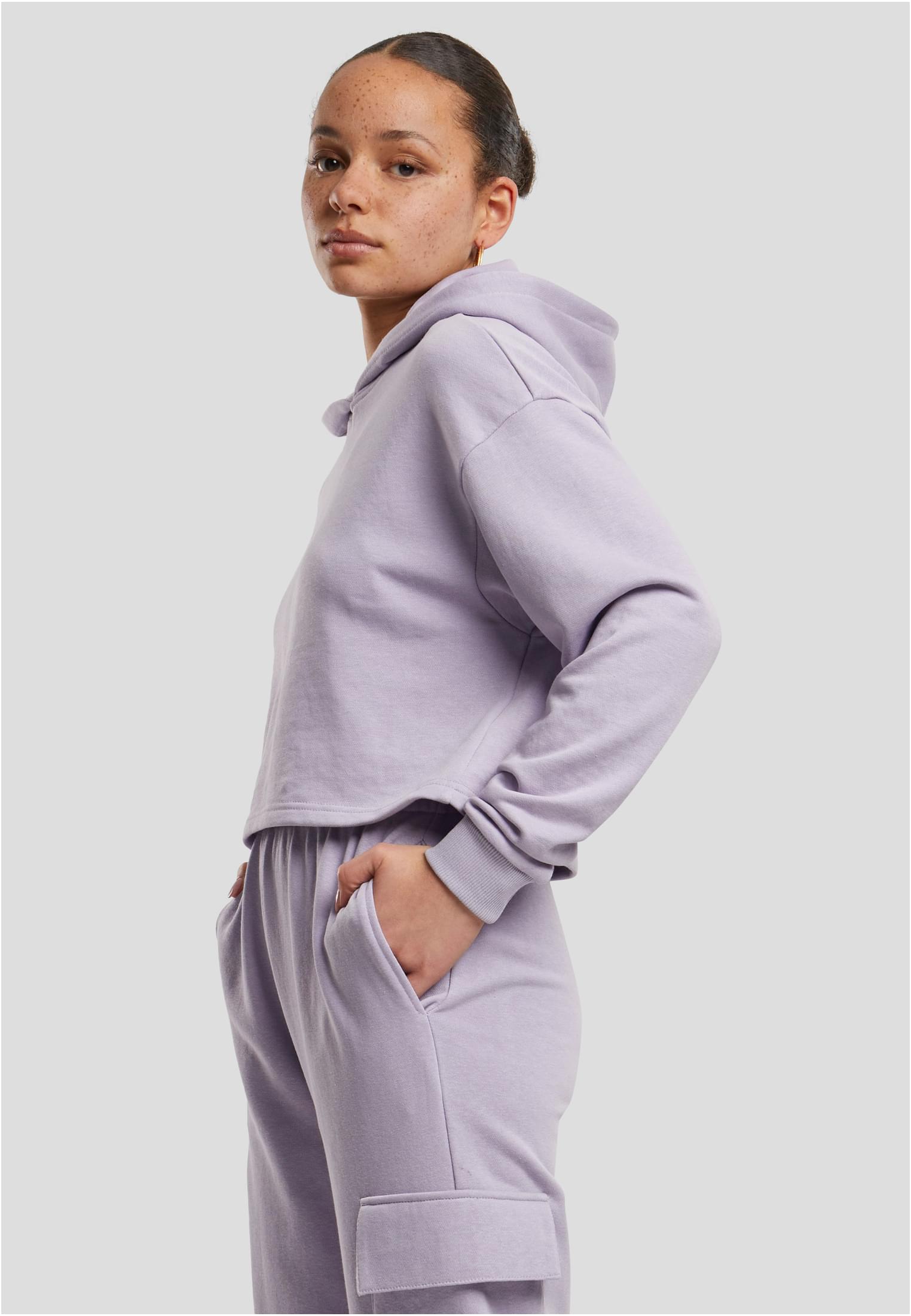 Ladies Oversized Cropped Light Terry Hoodie Urban Classics TB6854-14120 Dustylilac