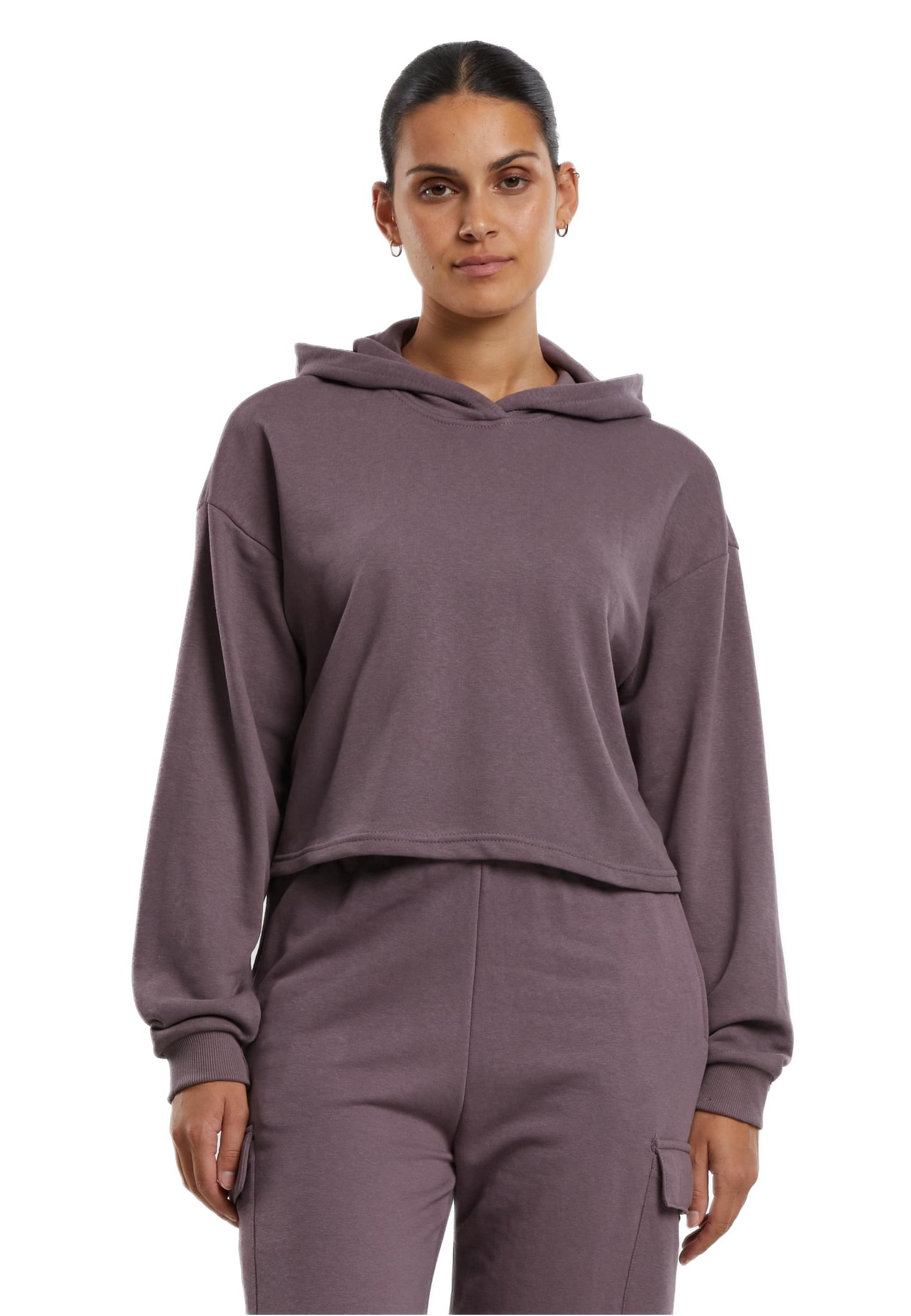 Ladies Oversized Cropped Light Terry Hoodie Urban Classics TB6854-17534 Fadedpurple