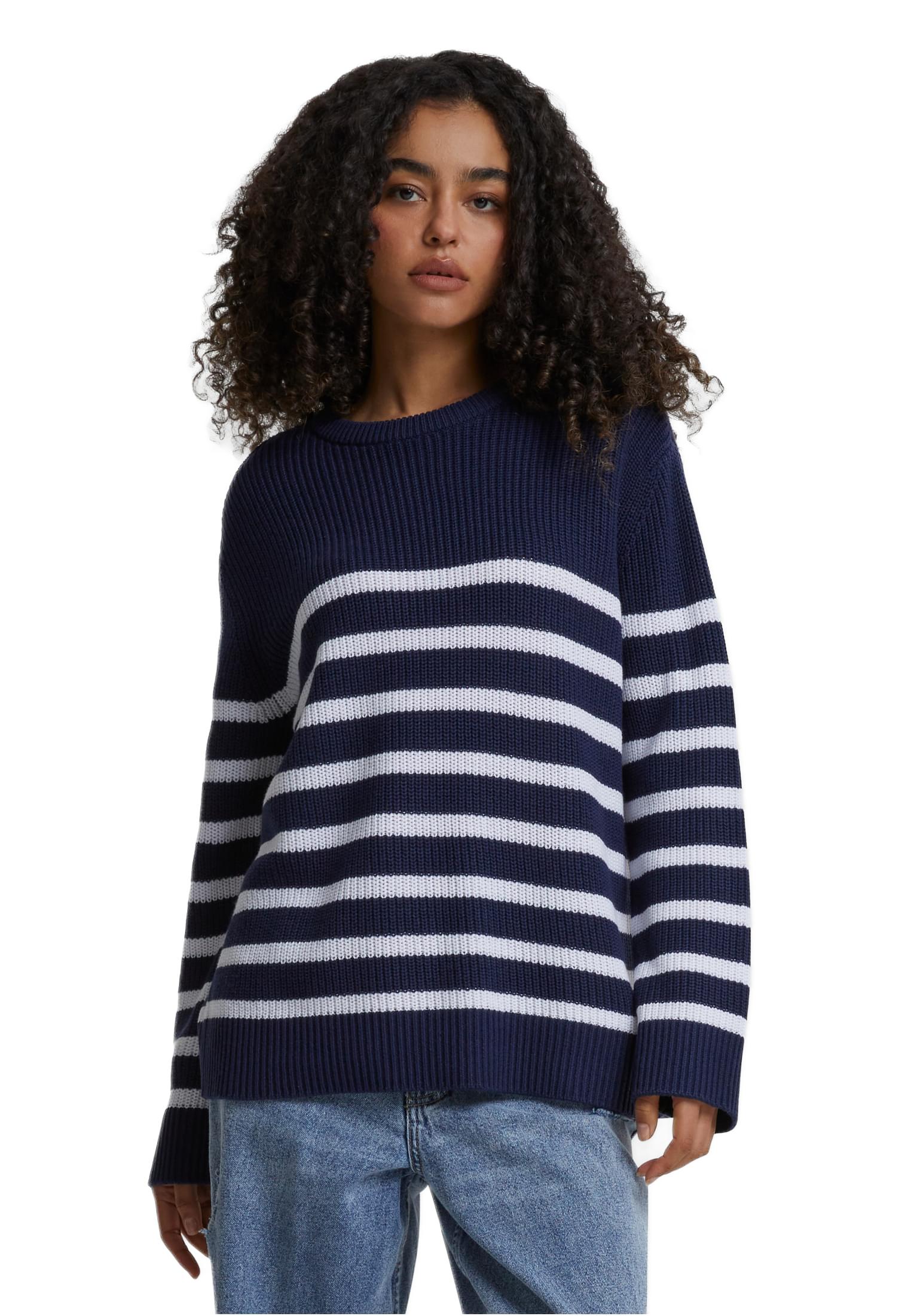 Ladies Rib Striped Sweater Urban Classics TB6895-01200 Navy/White - Urban Classics - 