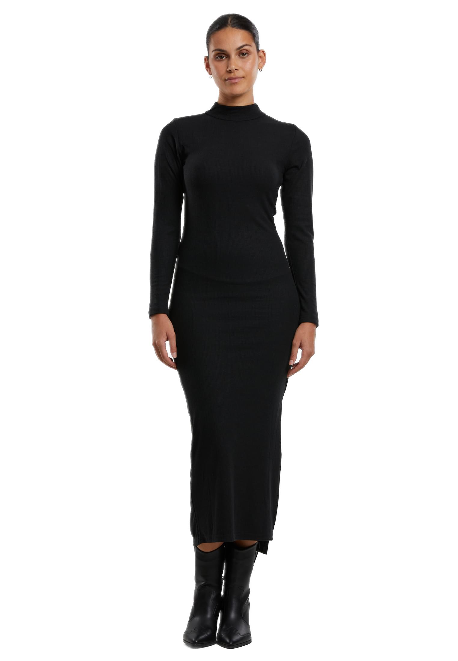 Ladies Rib Longlseeve Mockneck Dress Urban Classics TB6933-00007 Black
