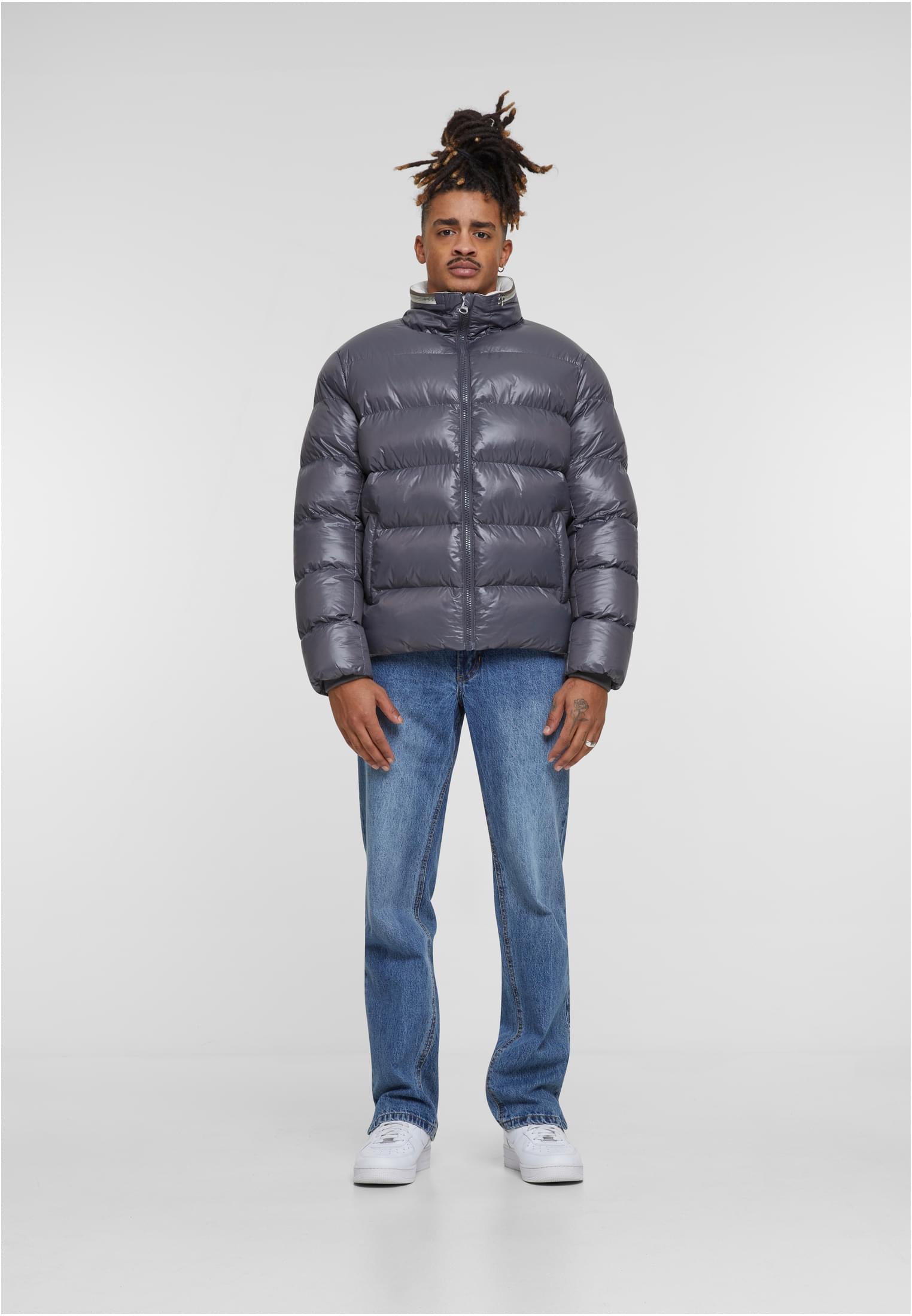 Μπουφάν Puffer Recycled Zip Neck Tb7014 Urban Classics Dark Stone ανδρικά Simple Wear