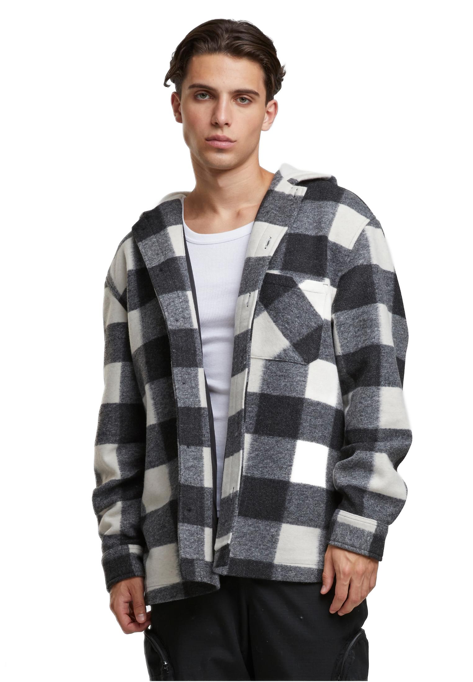 Big Check Jacket With Hood Urban Classics TB7047-04250 Whitesand/Black