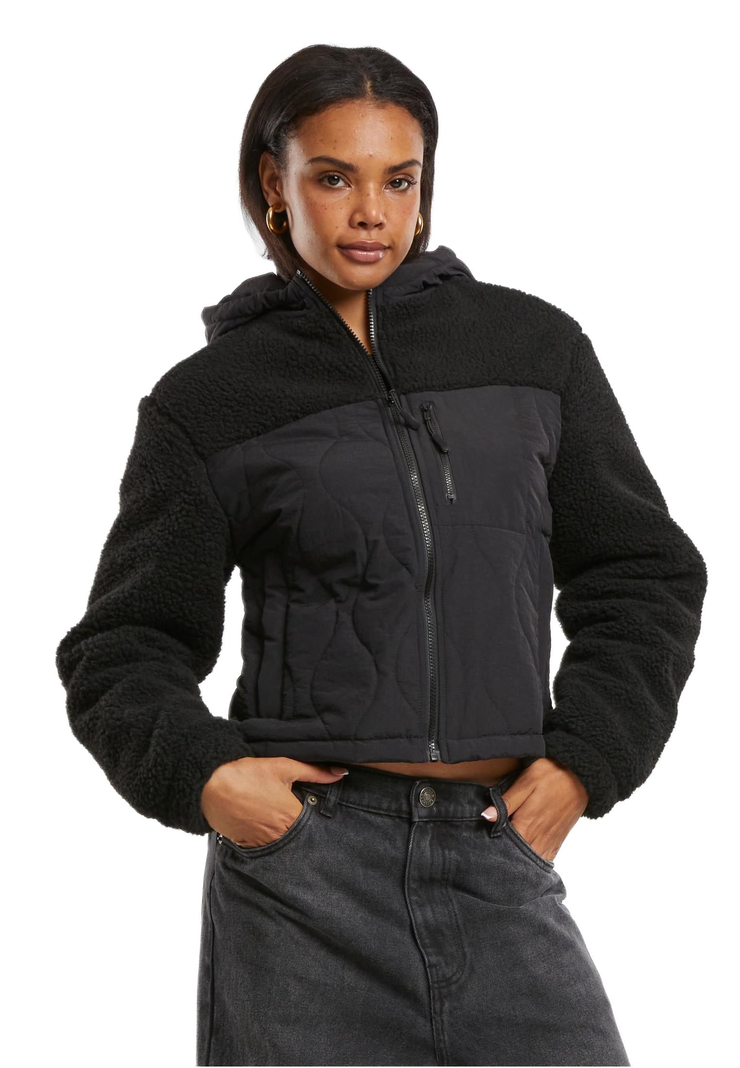 Ladies Sherpa Crinkle Nylon Mix Jacket Urban Classics TB7071-00825 Black/Black