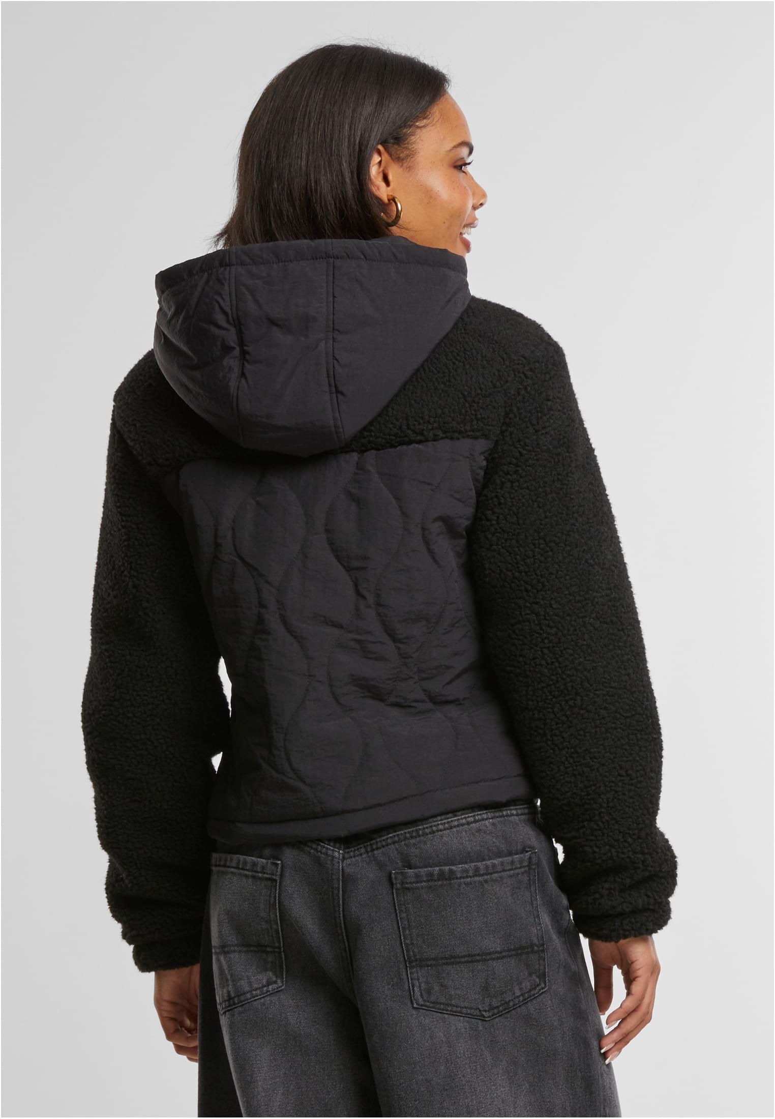 Ladies Sherpa Crinkle Nylon Mix Jacket Urban Classics TB7071-00825 Black/Black