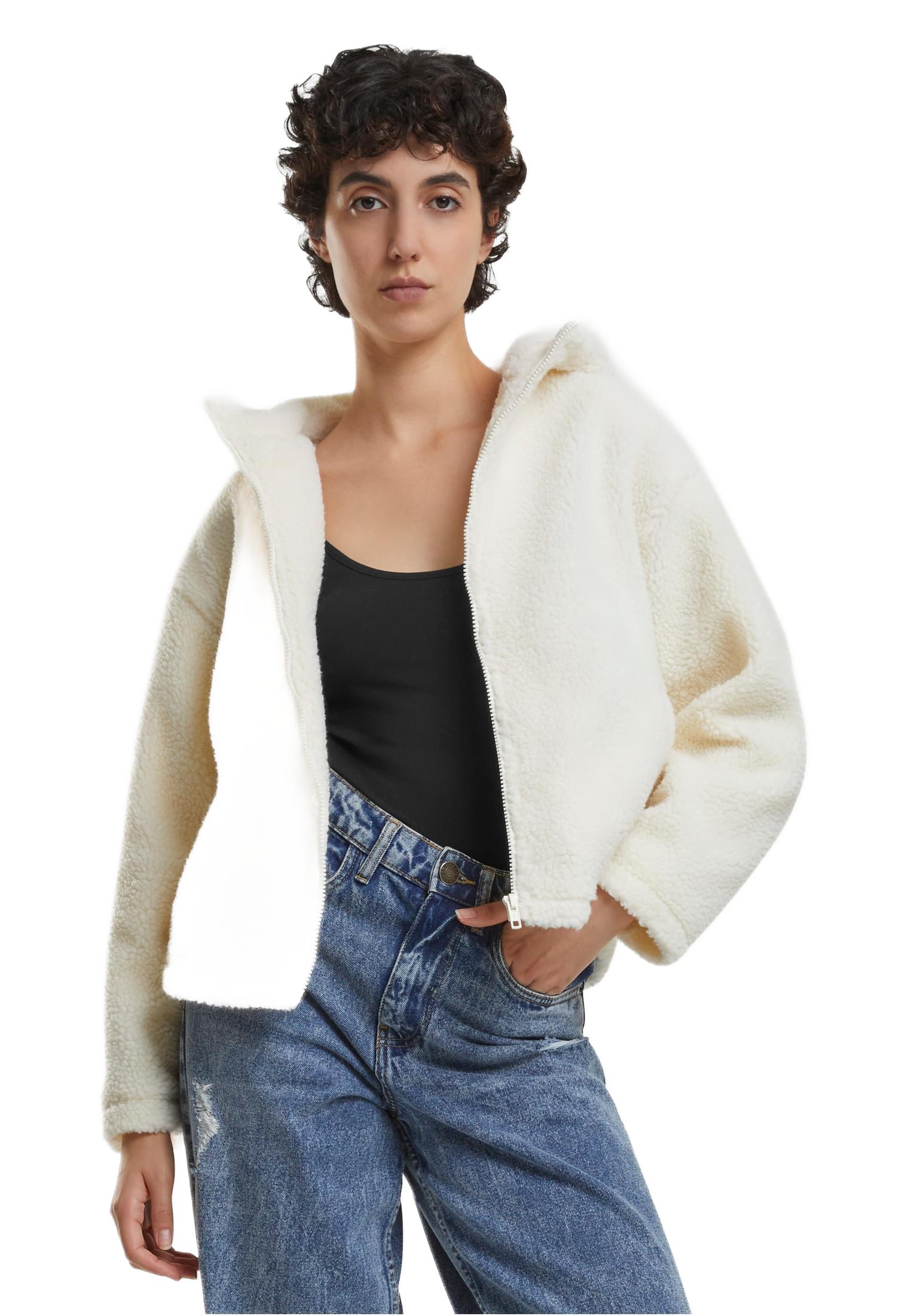 Ladies Short Hooded Sherpa Jacket Urban Classics TB7072-02903 Whitesand