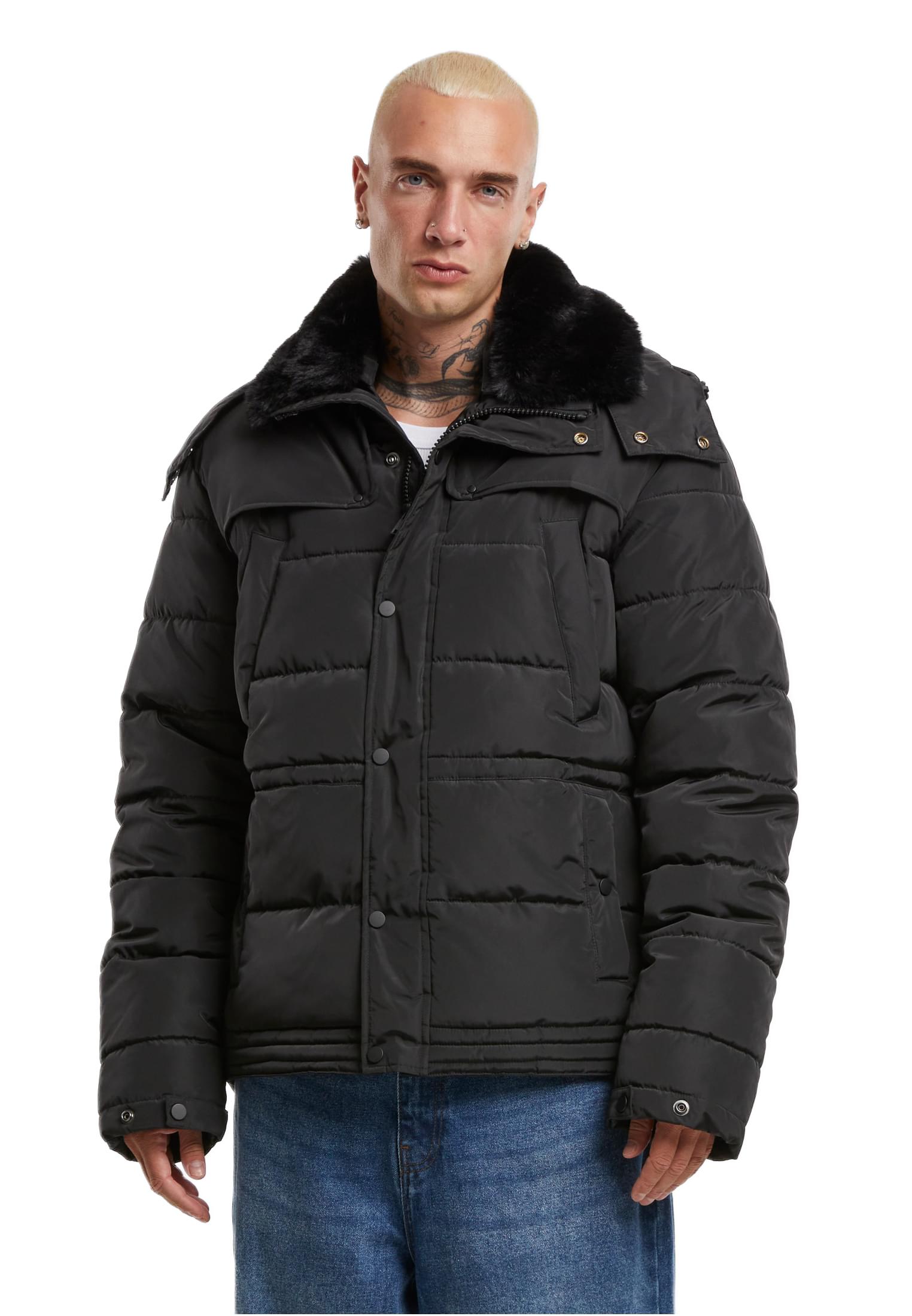 Puffer Jacket With Detachable Fur Collar Urban Classics TB7259-00007 Black